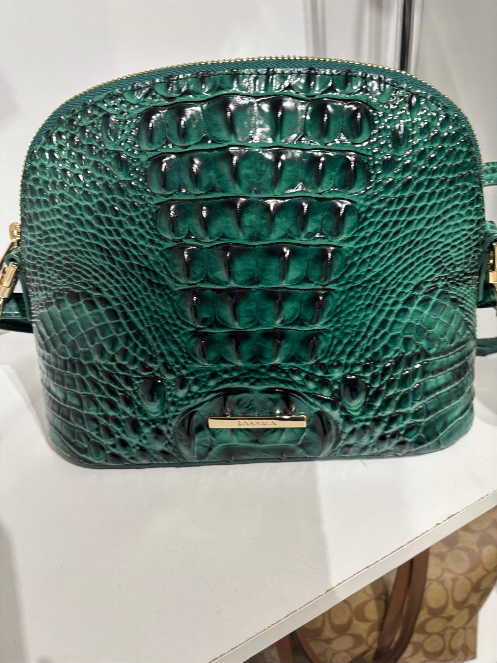 Brahmin Emerald Green Croc-Embossed Leather Crossbody